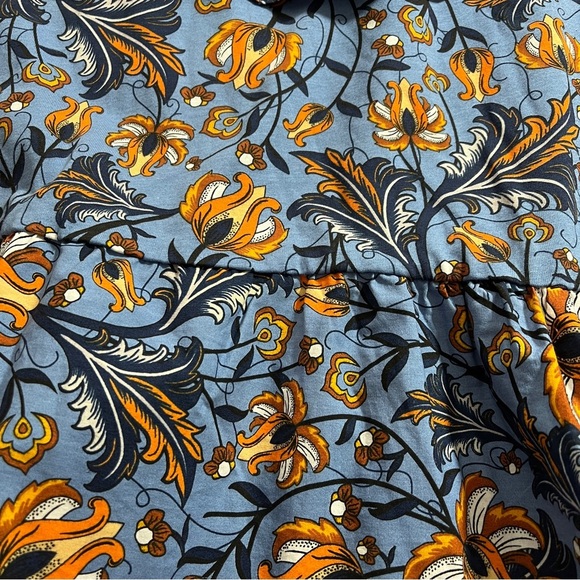 Zara Blue and Orange Floral Ruffle Peplum Top 100% Cotton Cottagecore Large - Picture 3 of 7